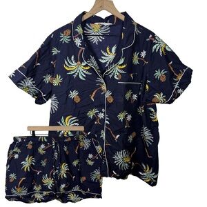 PrintFresh Women’s Pajama Set Palm Tree Size 3X Plus Short Sleeve Shorts Beach